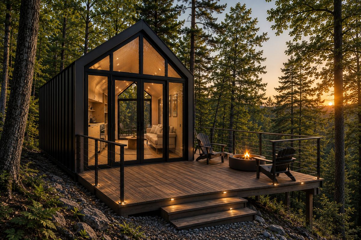 Clair's Peak — sunset over the valley from the highest deck on the property, fire pit lit